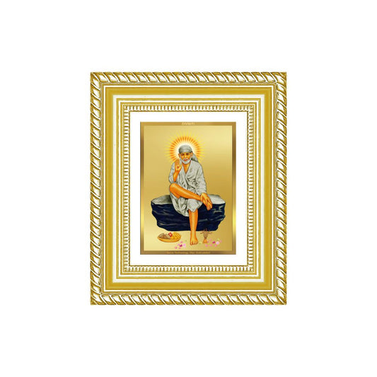 Diviniti 24K Gold Plated Sai Baba Divine Table Top Frame for Home Mandir & Office Decor | Luxury Spiritual Gift