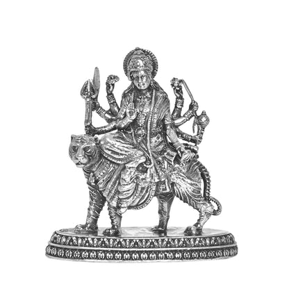 DIVINITI 925 Pure Silver Durga Mata Ji Idol Statue Embodying Power and Devotion for Home Office Décor, Tabletop, Puja Room Gift (4.5x3.4 CM, 34g)