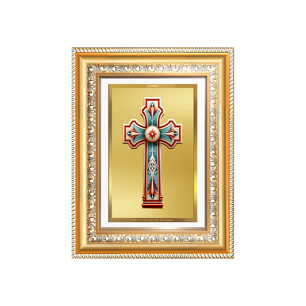 Diviniti 24K Gold Plated Holy Cross (Classic) Divine Wall Frame for Home Mandir & Office Decor | Luxury Spiritual Gift