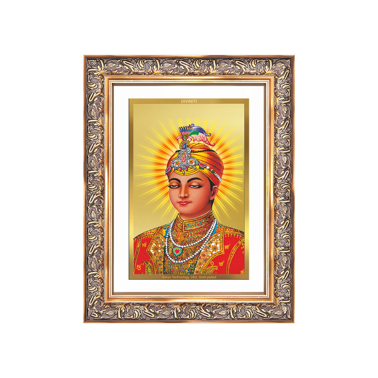 Diviniti 24K Gold Plated Guru Harkrishan Sahib Ji (Classic) Sacred Sikh Wall Frame for Home Decor & Office Ambiance | Premium Spiritual Gift