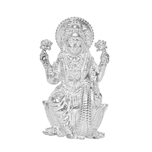 Diviniti 925 Pure Silver Laxmi Ji Idol Statue Divine Elegance Wealth and Prosperity for Home Office Décor, Tabletop, Puja Room Gift (6x6.5 CM,65))