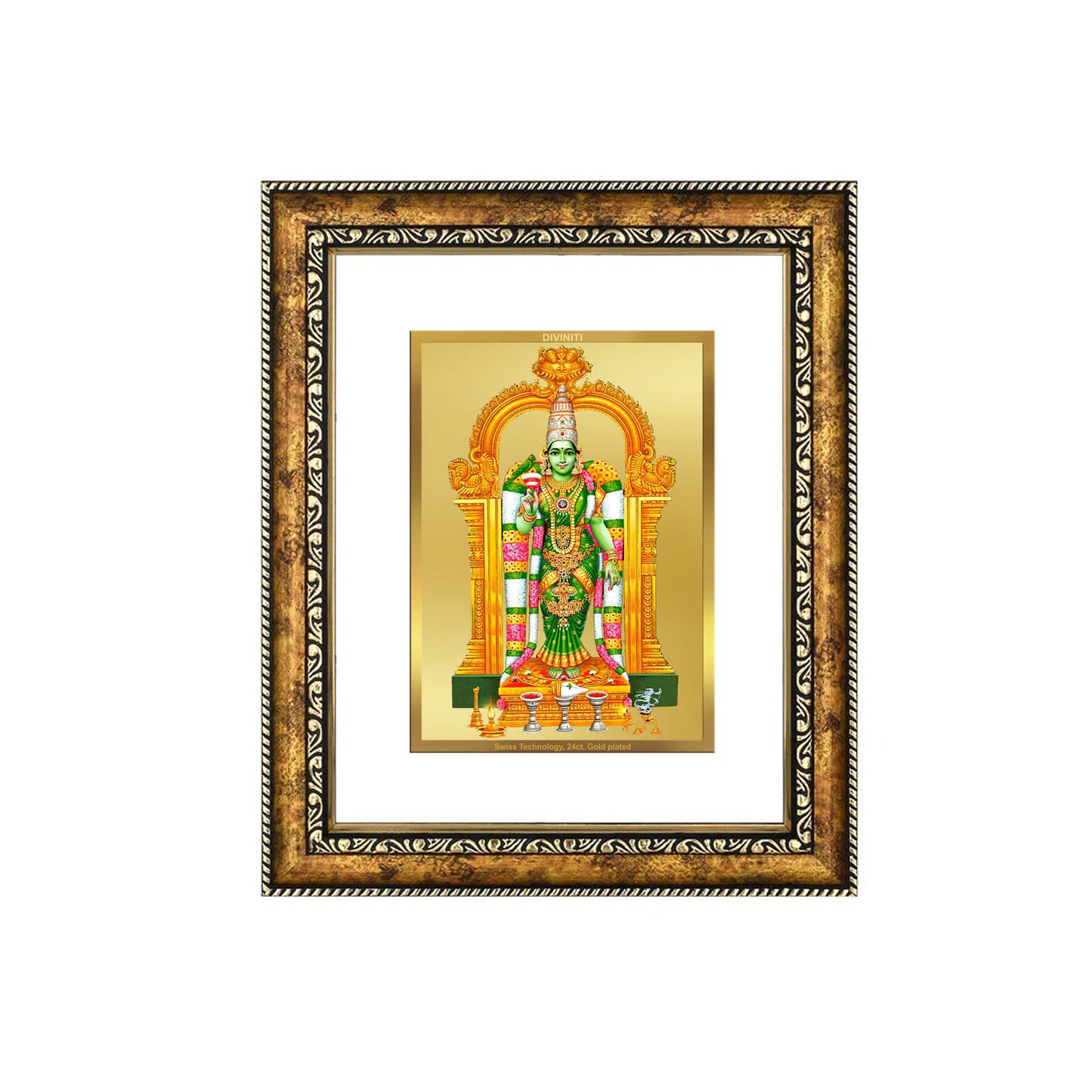 DIVINITI 24K Gold Plated Foil Meenakshi Wall Photo Frame for Home Decor, Wall Hanging, Table Top, Puja Room & Gift DG113S3 (27.6X35.4 CM)