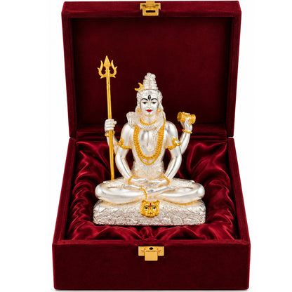 999 Silver-Plated Dual-Tone Lord Shiva Idol | Premium Gift Box | 16x12 CM