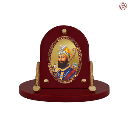 Guru Gobind Singh Ji | Divine Sikh Guru 24K Gold Plated Photo Frame for Car Dashboard, Home Décor & Tabletop | Blessings of Courage, Faith & Strength