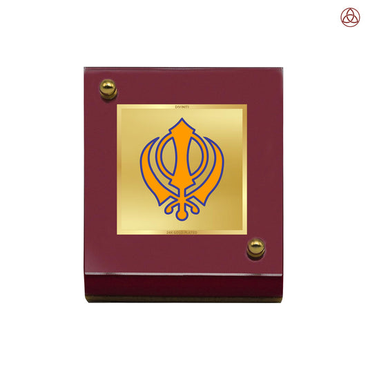 Khanda Sahib | Divine Sikh Khanda Car Dashboard & Tabletop Photo Frame in 24K Gold Plated Foil