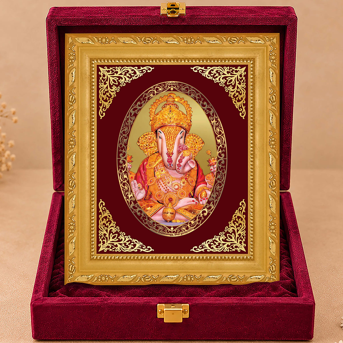 24K Gold-Plated Dagadu Ganesha Frame | Premium Gift Box | 21.5x17.5 CM