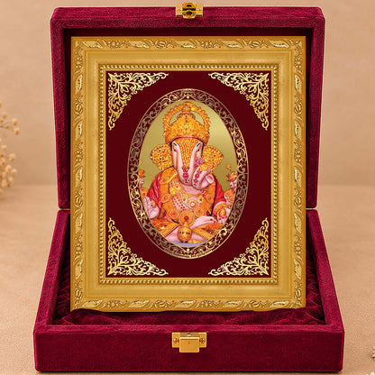 24K Gold-Plated Dagadu Ganesha Frame | Premium Gift Box | 21.5x17.5 CM