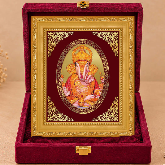 24K Gold-Plated Dagadu Ganesha Frame | Premium Gift Box | 21.5x17.5 CM