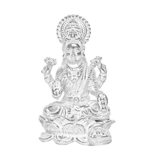 Diviniti 925 Pure Silver Laxmi Ji Idol Statue Divine Elegance Wealth and Prosperity for Home Office Décor, Tabletop, Puja Room Gift (7.5x11.8 CM, 118g)