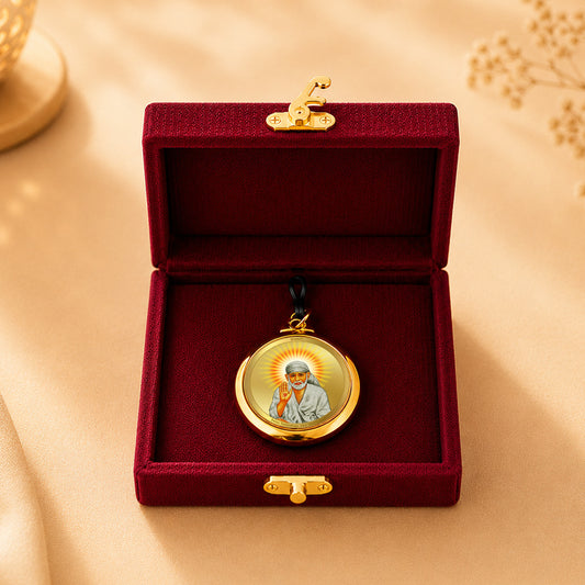 Diviniti 24K Gold Plated Sai Baba & Om 22MM Double Sided Pendant For Men, Women & Kids