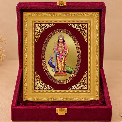 24K Gold-Plated Lord Murugan Frame | Premium Gift Box | 21.5x17.5 CM