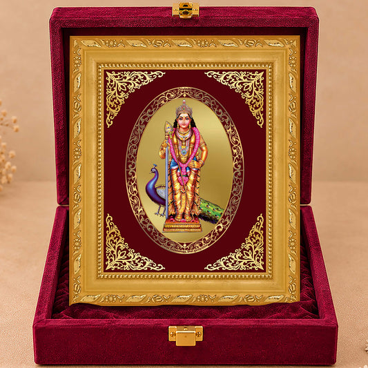 24K Gold-Plated Lord Murugan Frame | Premium Gift Box | 21.5x17.5 CM