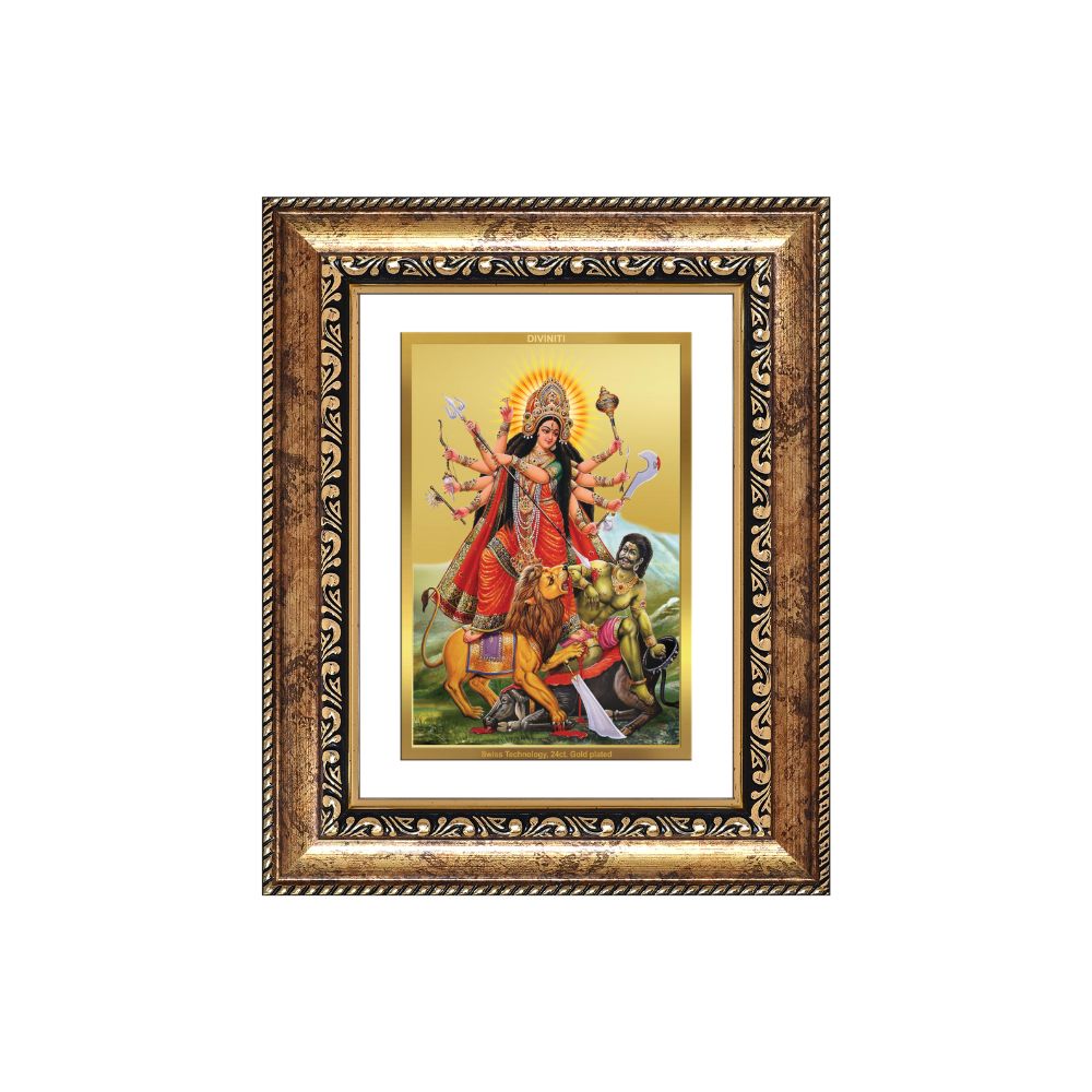 Diviniti 24K Gold Plated Durga - Mahishasura Mardini (Classic) Divine Wall and Table Top Frame for Home Mandir & Office Decor | Luxury Spiritual Gift