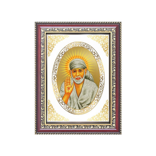 Sai Baba Blessing Form | Divine Shirdi Wall & Tabletop Royal Photo Frame in 24K Gold Plated Foil