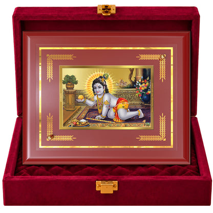 24K Gold-Plated Laddu Gopal MDF Frame | Premium Velvet Gift Box | 27x35 CM