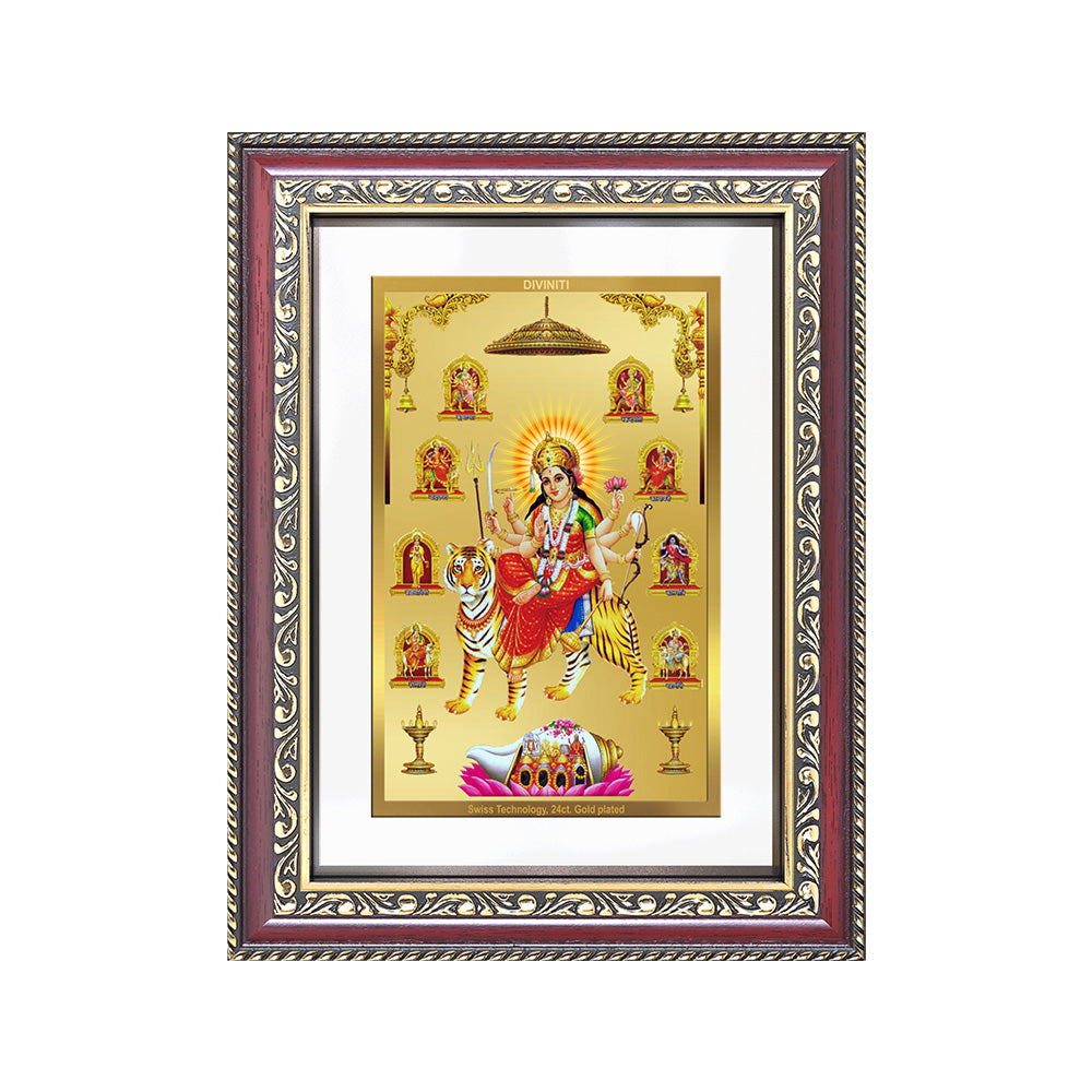 Diviniti 24K Gold Plated Nav Durga (Classic) Divine Wall Frame for Home Mandir & Office Decor | Luxury Spiritual Gift