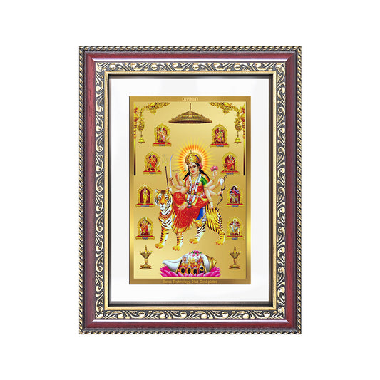 Diviniti 24K Gold Plated Nav Durga (Classic) Divine Wall Frame for Home Mandir & Office Decor | Luxury Spiritual Gift