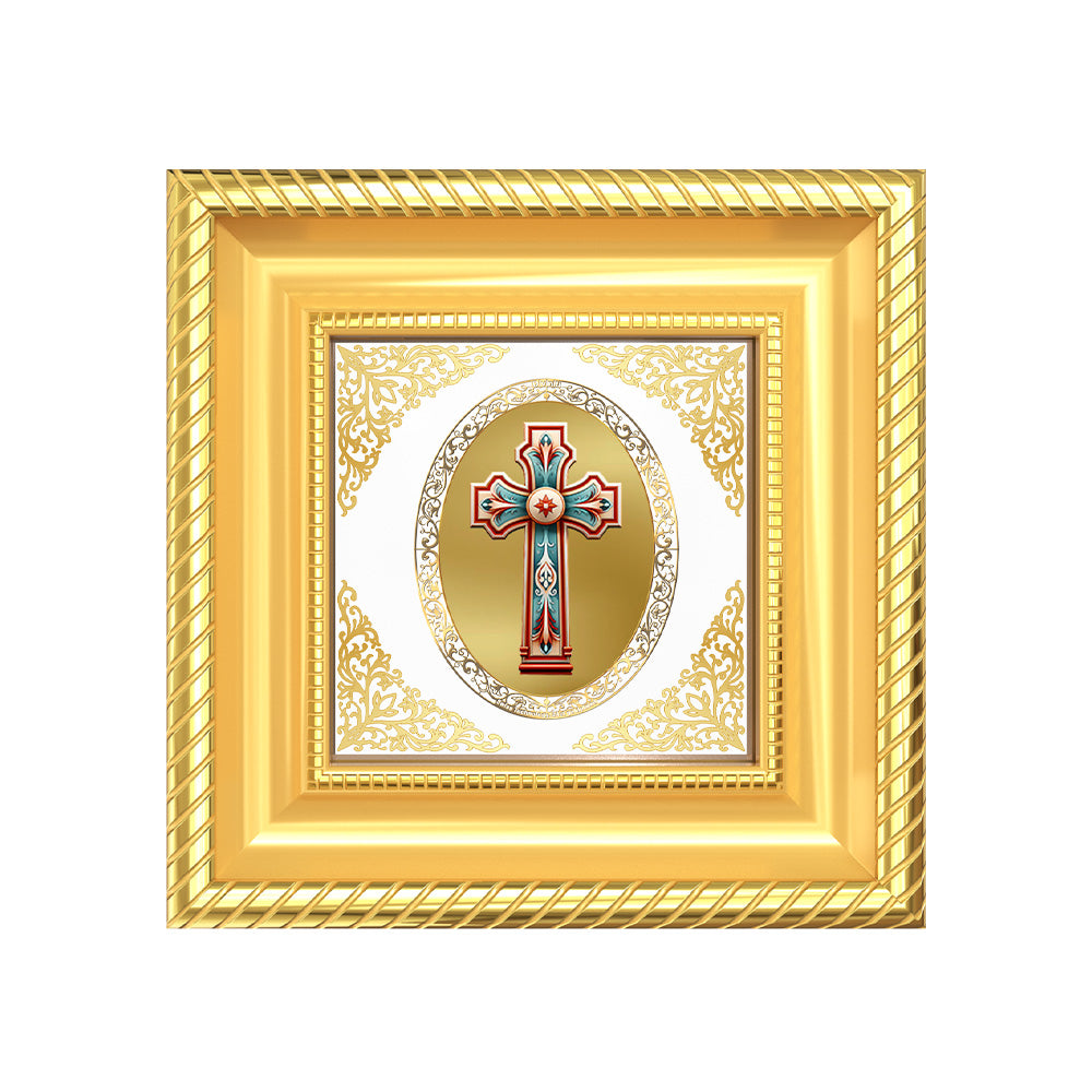 Holy Cross | Sacred Christian Symbol Royal Tabletop Photo Frame in 24K Gold Plated Foil
