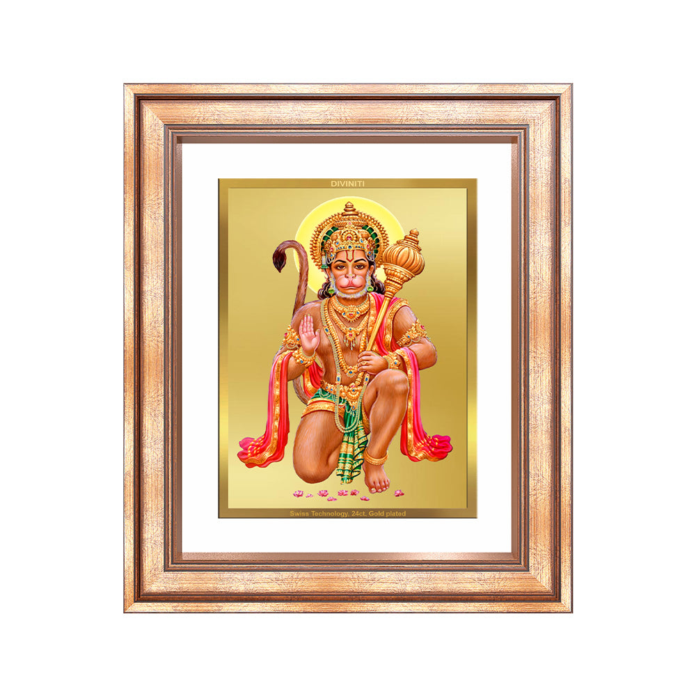 Diviniti 24K Gold Plated Hanuman With Blessings (Classic) Divine Wall Frame for Home Mandir & Office Decor | Luxury Spiritual Gift