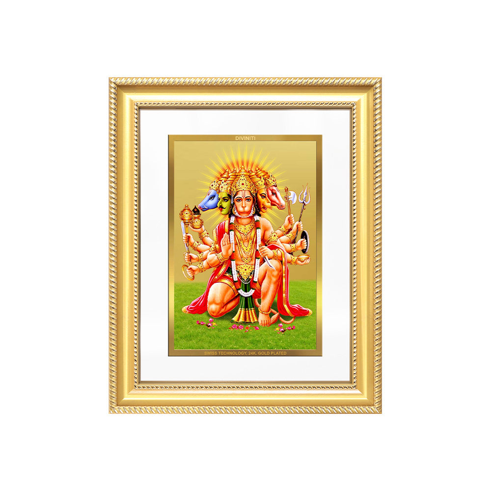 Diviniti 24K Gold Plated Panchmukhi Hanuman (Classic) Divine Wall Frame for Home Mandir & Office Decor | Luxury Spiritual Gift