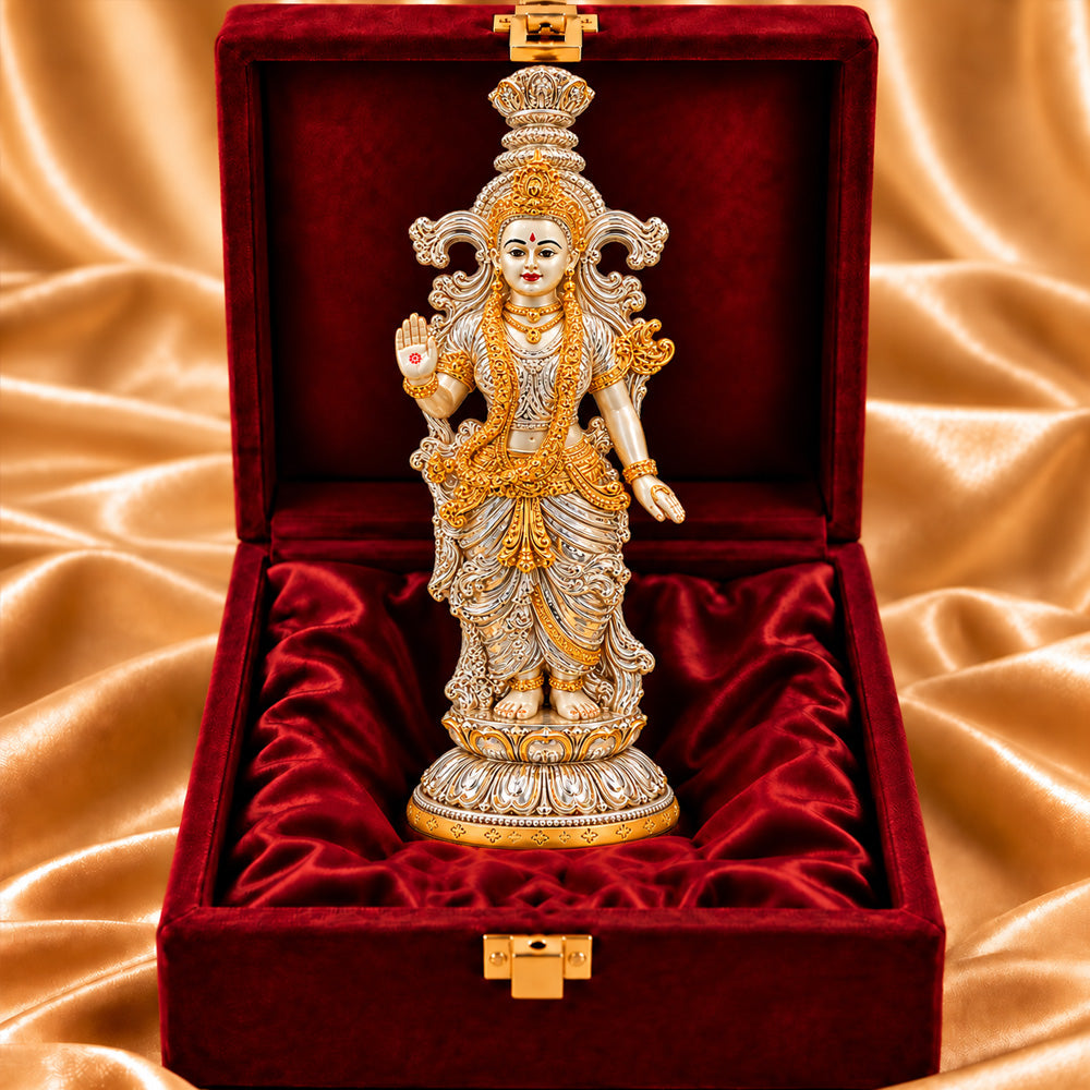 999 Silver-Plated Dual-Tone Radha Rani Idol | Premium Gift Box | 36x9 CM