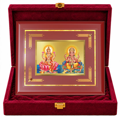 24K Gold-Plated Lakshmi Ganesha MDF Frame | Premium Gift Box | 16x13.5 CM