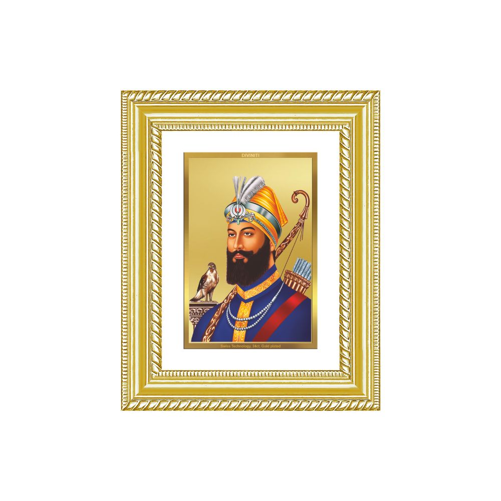 Diviniti 24K Gold Plated Guru Gobind Singh Ji (Classic) Sacred Sikh Wall and Table Top Frame for Home Decor & Office Ambiance | Premium Spiritual Gift