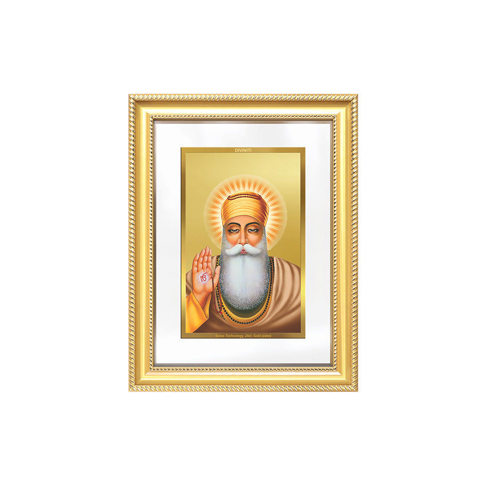 Diviniti 24K Gold Plated Guru Nanak Dev Ji (Classic) Sacred Sikh Wall Frame for Home Decor & Office Ambiance | Premium Spiritual Gift