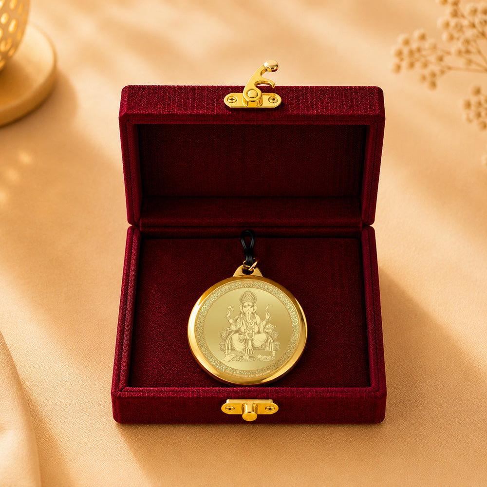 Diviniti 24K Double Sided Gold Plated Pendant Ganesha & Sacred Yantra | 18 MM Flip Coin (1 PCS)