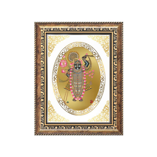 Shrinath Ji Divine Nathdwara Krishna Sacred Seva & Blessings Royal Tabletop Frame in 24K Gold Plated Foil