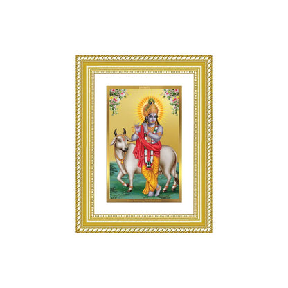 Diviniti 24K Gold Plated Krishna With Surbhi Cow (Classic) Divine Wall Frame for Home Mandir & Office Decor | Luxury Spiritual Gift