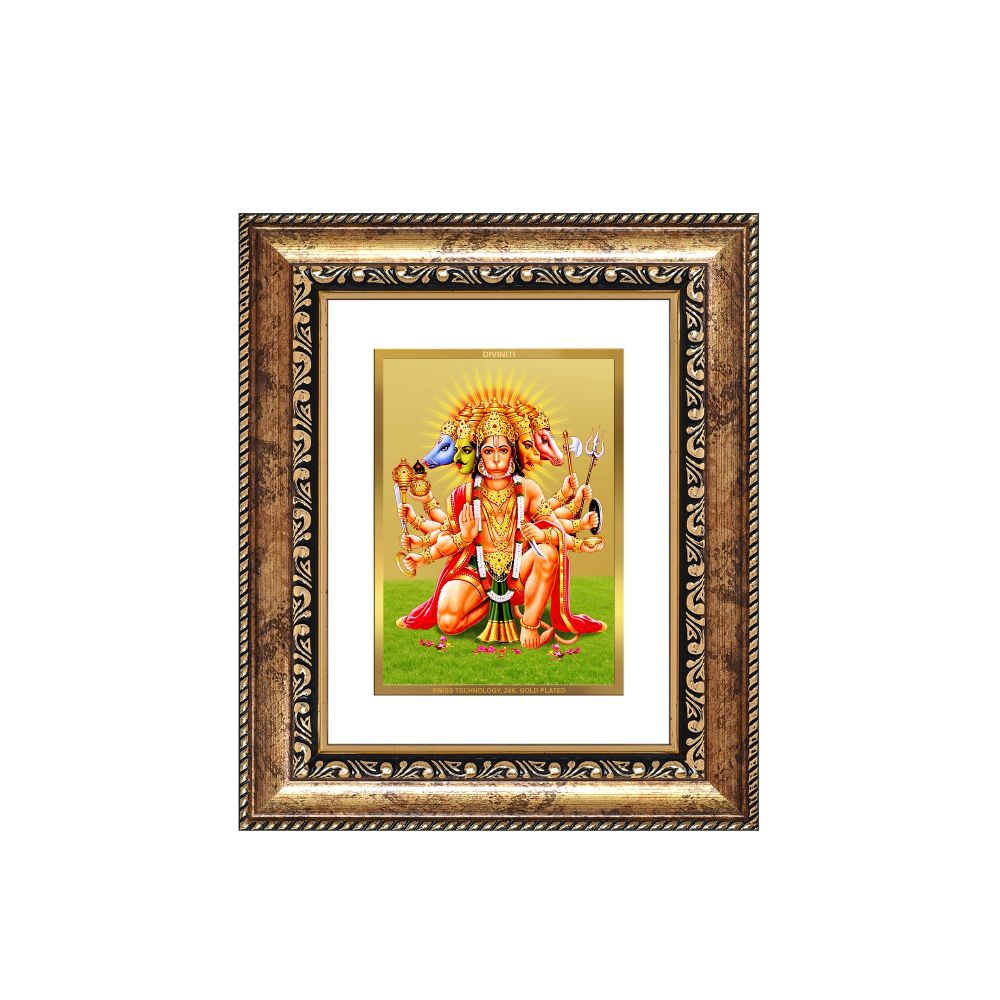 Diviniti 24K Gold Plated Panchmukhi Hanuman Divine Table Top Frame for Home Mandir & Office Decor | Luxury Spiritual Gift