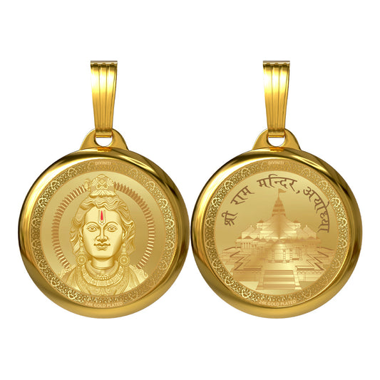 24K Gold Plated Ram Lalla & Ram Mandir Pendant – 22mm Double-Sided Spiritual Pendant