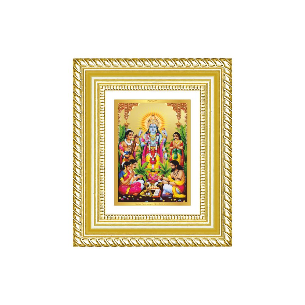 Diviniti 24K Gold Plated Satyanarayan Divine Table Top Frame for Home Mandir & Office Decor | Luxury Spiritual Gift