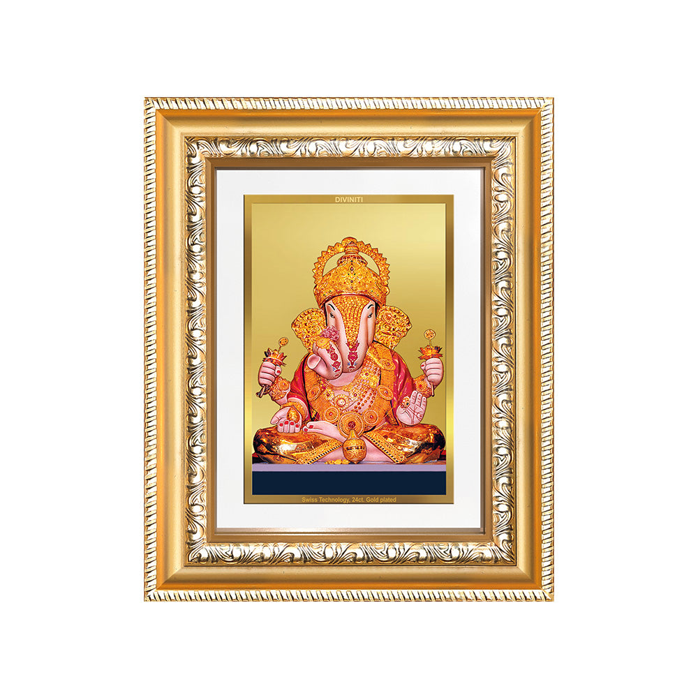 Diviniti 24K Gold Plated Dagadu Ganesha (Classic) Divine Wall and Table Top Frame for Home Mandir & Office Decor | Luxury Spiritual Gift