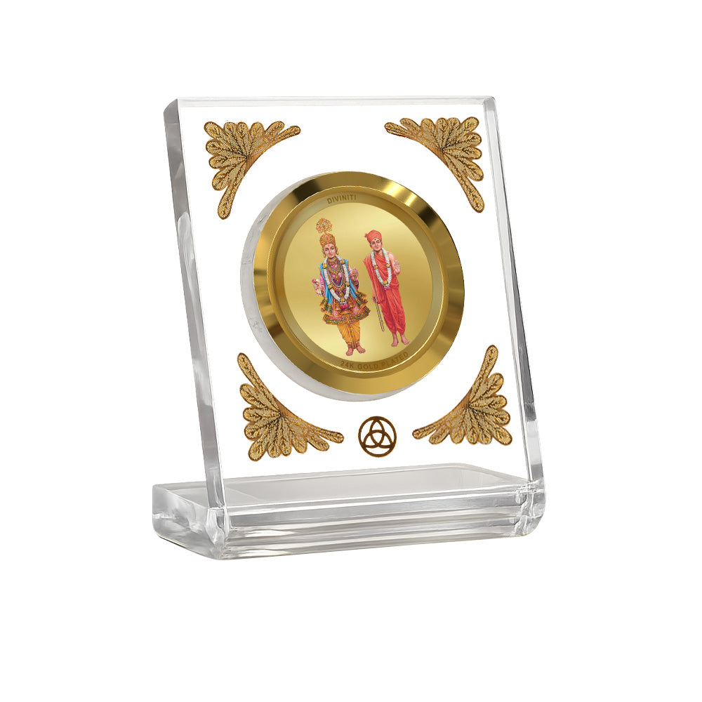 Diviniti 24K Gold Plated Swaminarayan Acrylic Car Dashboard Frame | Peace, Devotion & Divine Blessings for Car, Home, Tabletop & Puja Room | Faith & Spiritual Harmony (ACF1CH)