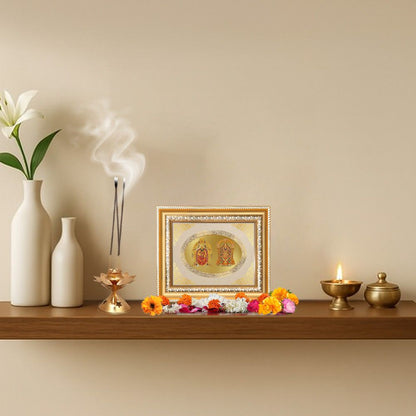 Lord Balaji & Goddess Padmavati Divine Tirupati Sacred Blessings Royal Tabletop Frame in 24K Gold Plated Foil