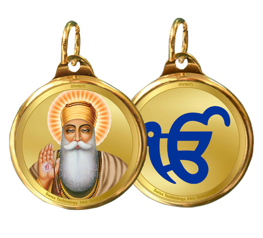 Diviniti 24K Double sided Gold Plated Pendant Guru Nanak Dev Ji & Ik Onkar|28 MM Flip Coin (1 PCS)