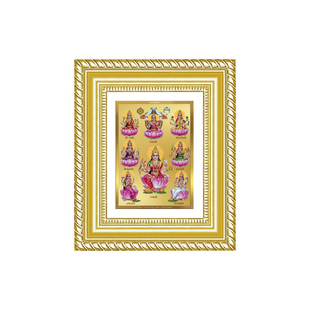 Diviniti 24K Gold Plated Ashtalakshmi Divine Table Top Frame for Home Mandir & Office Decor | Luxury Spiritual Gift