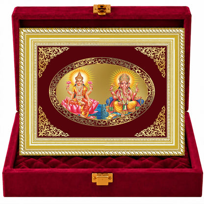 24K Gold-Plated Lakshmi Ganesha Frame | Premium Gift Box | 35x27 CM