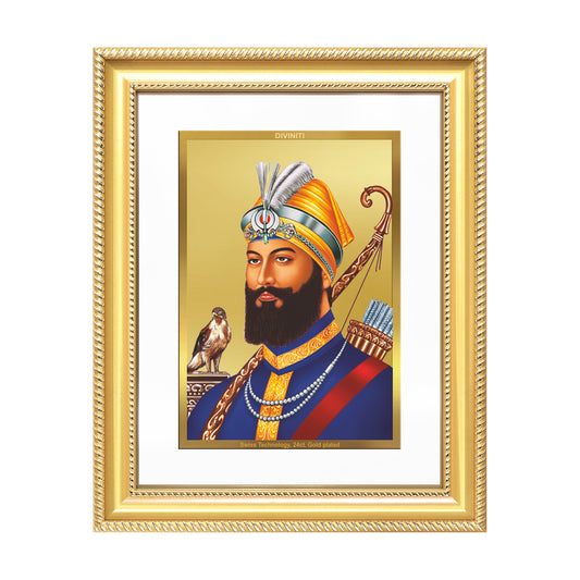 Diviniti 24K Gold Plated Guru Gobind Singh Ji (Classic) Sacred Sikh Wall Frame for Home Decor & Office Ambiance | Premium Spiritual Gift