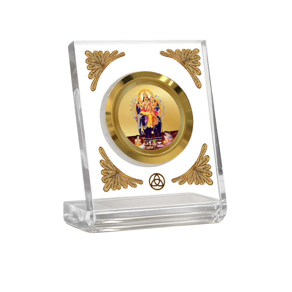 Diviniti 24K Gold Plated Vishvakarma Acrylic Car Dashboard Frame | Lord Vishwakarma for Car, Home Décor, Tabletop & Puja Room | Blessings of Skill, Success & Prosperity (ACF1CH)