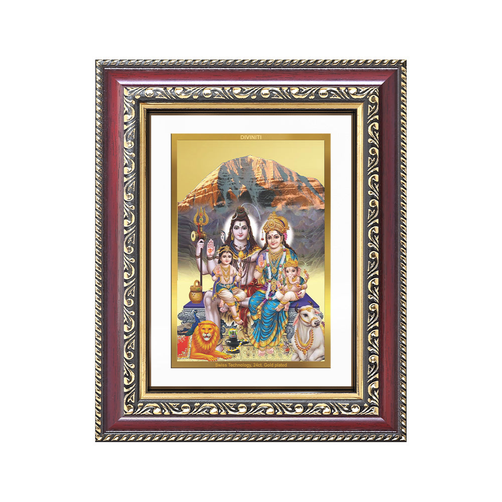 Diviniti 24K Gold Plated Shiv Parivar (Classic) Divine Wall and Table Top Frame for Home Mandir & Office Decor | Luxury Spiritual Gift