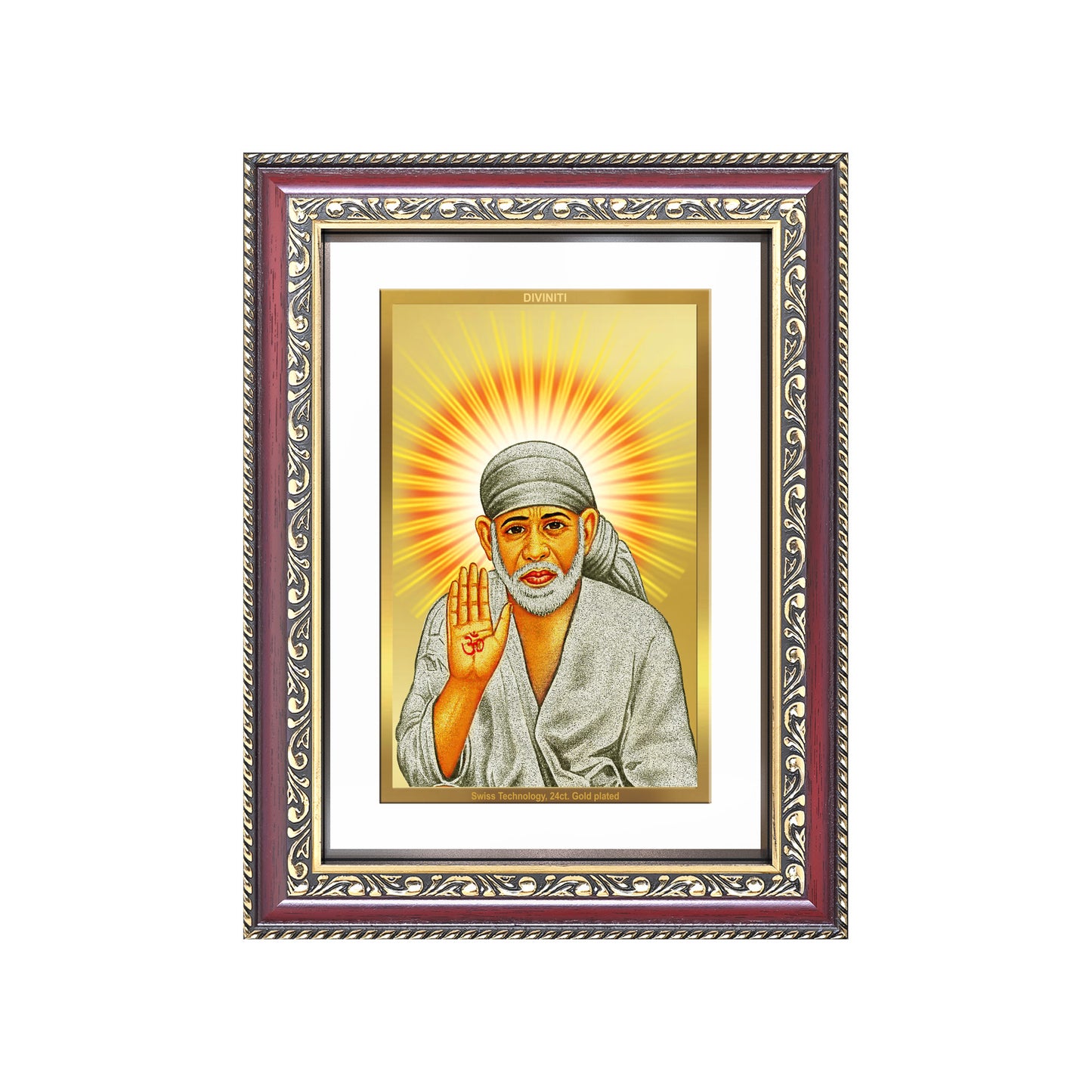 Diviniti 24K Gold Plated Sai Baba With Blessings (Classic) Divine Wall Frame for Home Mandir & Office Decor | Luxury Spiritual Gift