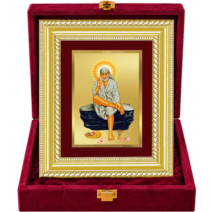 24K Gold-Plated Sai Baba Frame | Premium Gift Box | 21.5x17.5 CM
