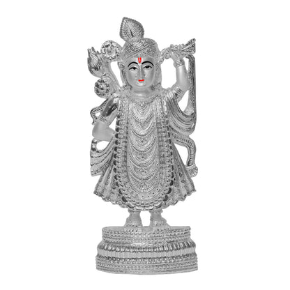 Diviniti Shrinathji Idol for Home Decor| 999 Silver Plated Sculpture of Shrinathji| Idol for Home, Office, Temple and Table Decoration| Religious Idol For Pooja, Gift