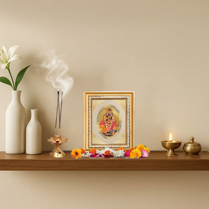 Banke Bihari Ji Divine Krishna of Vrindavan Sacred Love Royal Tabletop Frame in 24K Gold Plated Foil