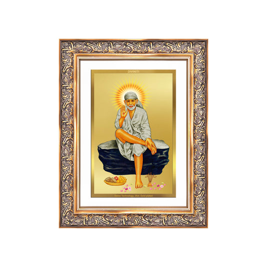 Diviniti 24K Gold Plated Sai Baba (Classic) Divine Wall Frame for Home Mandir & Office Decor | Luxury Spiritual Gift