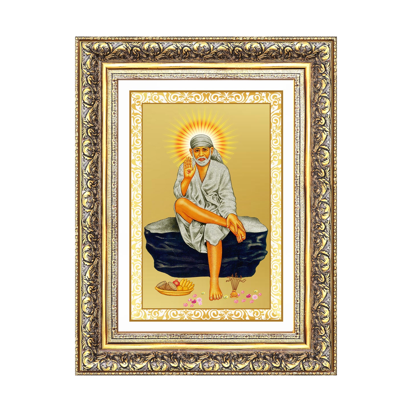 Diviniti 24K Gold Plated Sai Baba (Classic) Divine Wall Frame for Home Mandir & Office Decor | Luxury Spiritual Gift