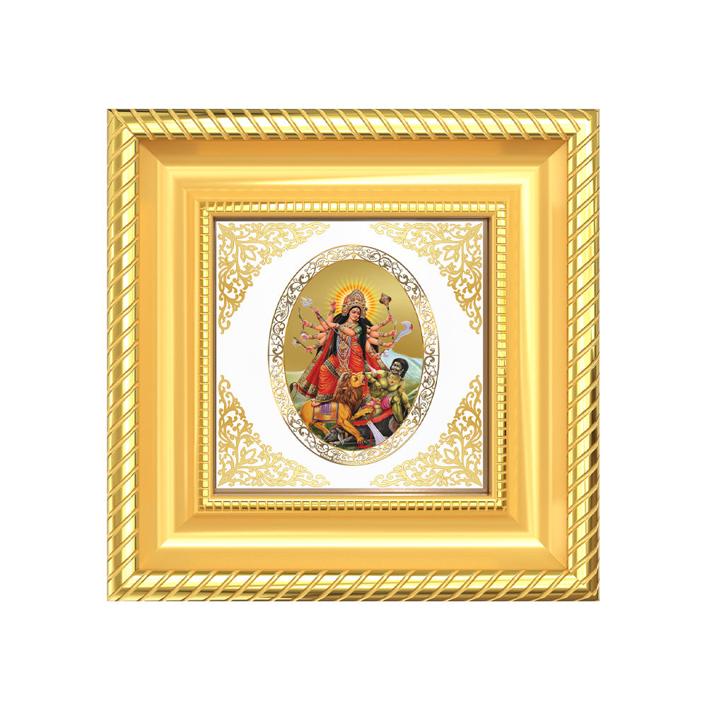 Durga Mahishasura Mardini | Divine Goddess Royal Tabletop Photo Frame in 24K Gold Plated Foil